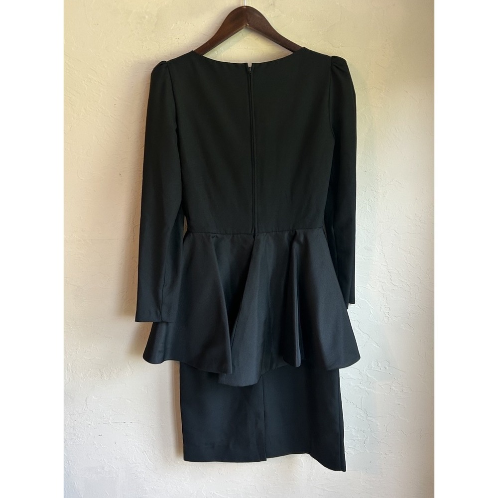 Vintage 80s Huey Waltzer For Darcy Black Peplum Bow Midi Dress 6 Party Glam - Picture 6 of 11
